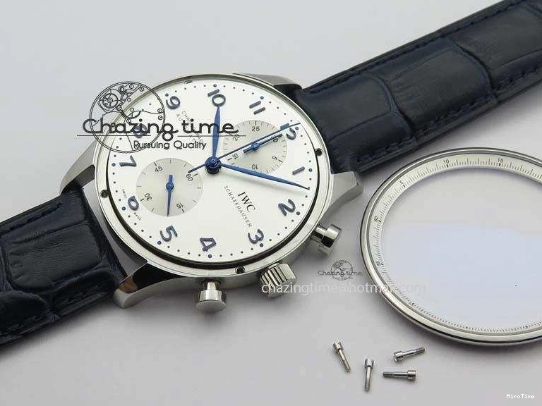 MIROTIME 0715 UrbanStyle Portuguese IW371446 ZF 1:1 Best Edition SS White Dial Blue Markers On Blue Leather Strap  A79350 V 7270
